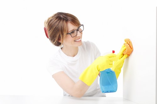 Domestic regular cleaning in an SW10 apartment kitchen and living area